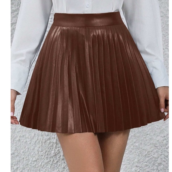 BellanBlue Dresses & Skirts - Brown Vegan Leather Pleated Mini Skirt